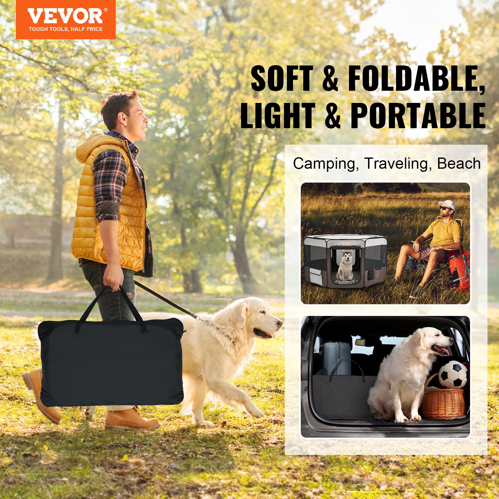 VEVOR Box per Cani Portatile 1168x584 mm Box per Cuccioli Gatto Coniglio Pieghevole in Tessuto Oxford 600D, Cerniera Ottagonale Impermeabile Esterno Interno da Campeggio Viaggio Attività all'Aperto