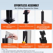 VEVOR Morsetto per Vetro Acciaio 304  Altezza 850 mm Spessore 10 mm-12 mm Nero