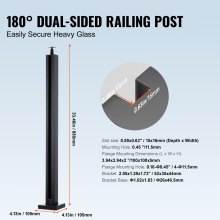 VEVOR Morsetto per Vetro Acciaio 304  Altezza 850 mm Spessore 10 mm-12 mm Nero