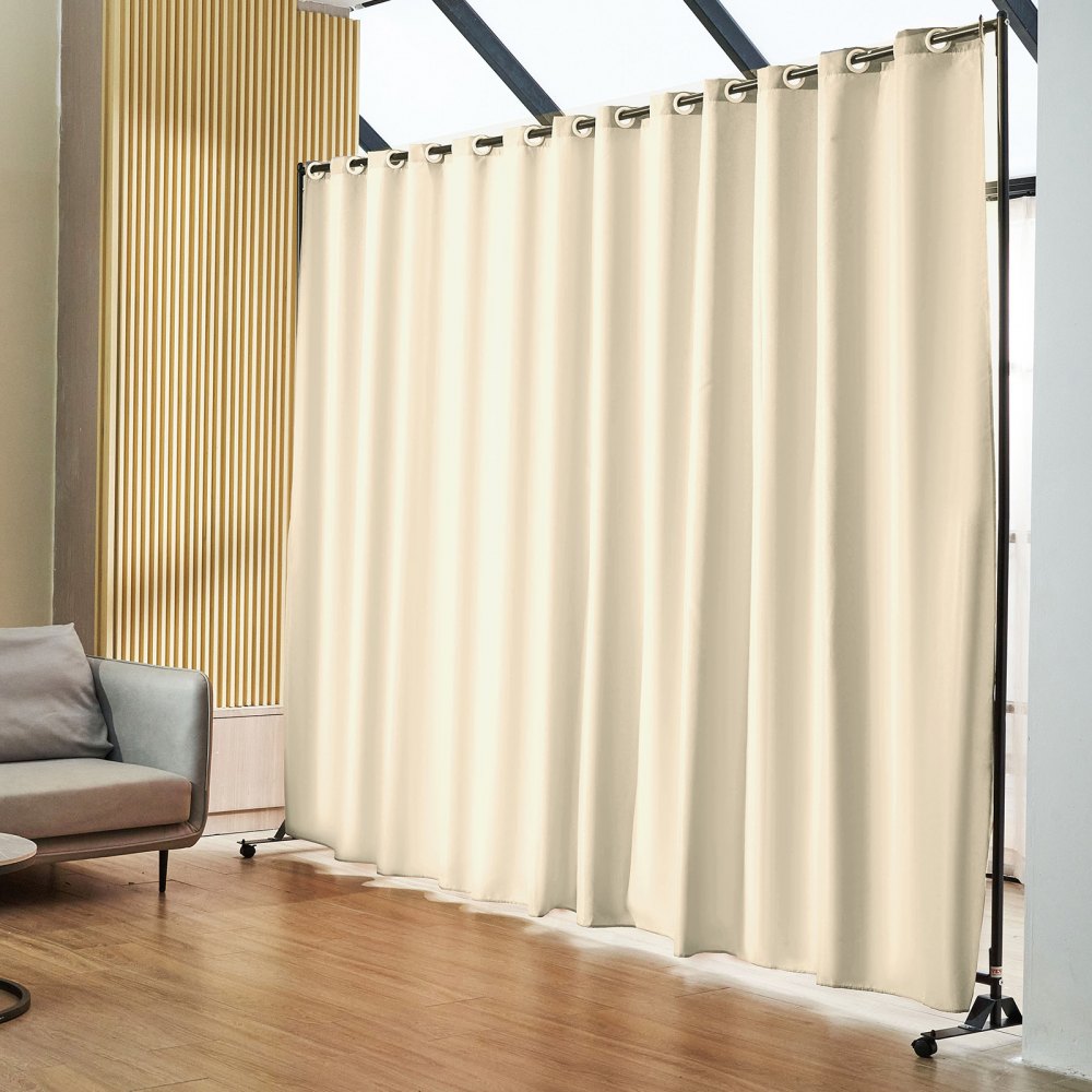 VEVOR Paravento Divisorio a Pannello per Ambiente Interno di Privacy Rimovibile 4 Ruote 301x30x240,5cm Tenda in Tessuto in Poliestere, Paravento Divisorio Beige per Soggiorno Ufficio Giardino Ospedale