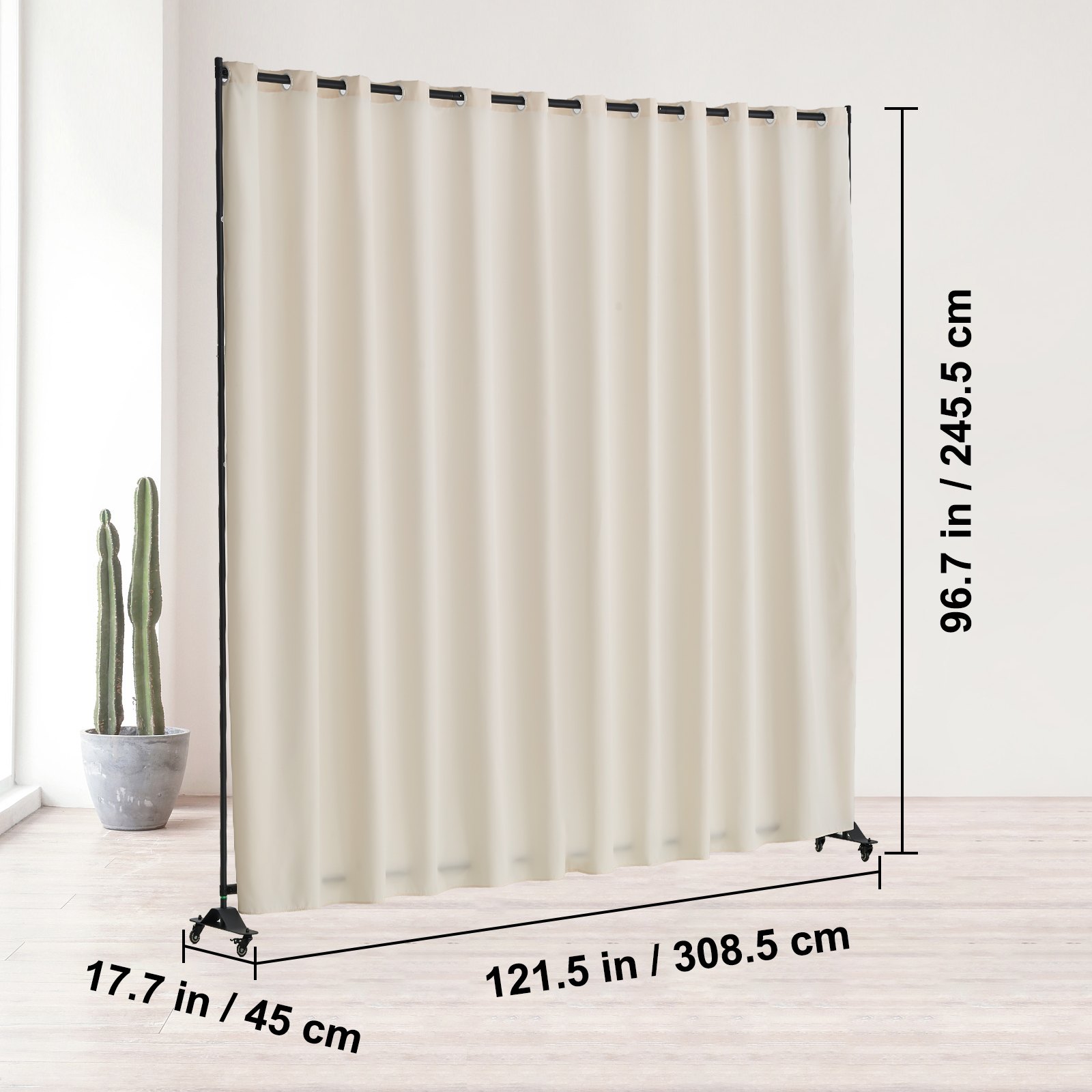 VEVOR Divisorio per Ambienti, Pannello Divisorio Portatile con Ruote, Supporto Divisorio per Tende, Divisorio Indipendente, Schermo per Privacy per Ufficio, Camera da Letto, Sala da Pranzo, Beige