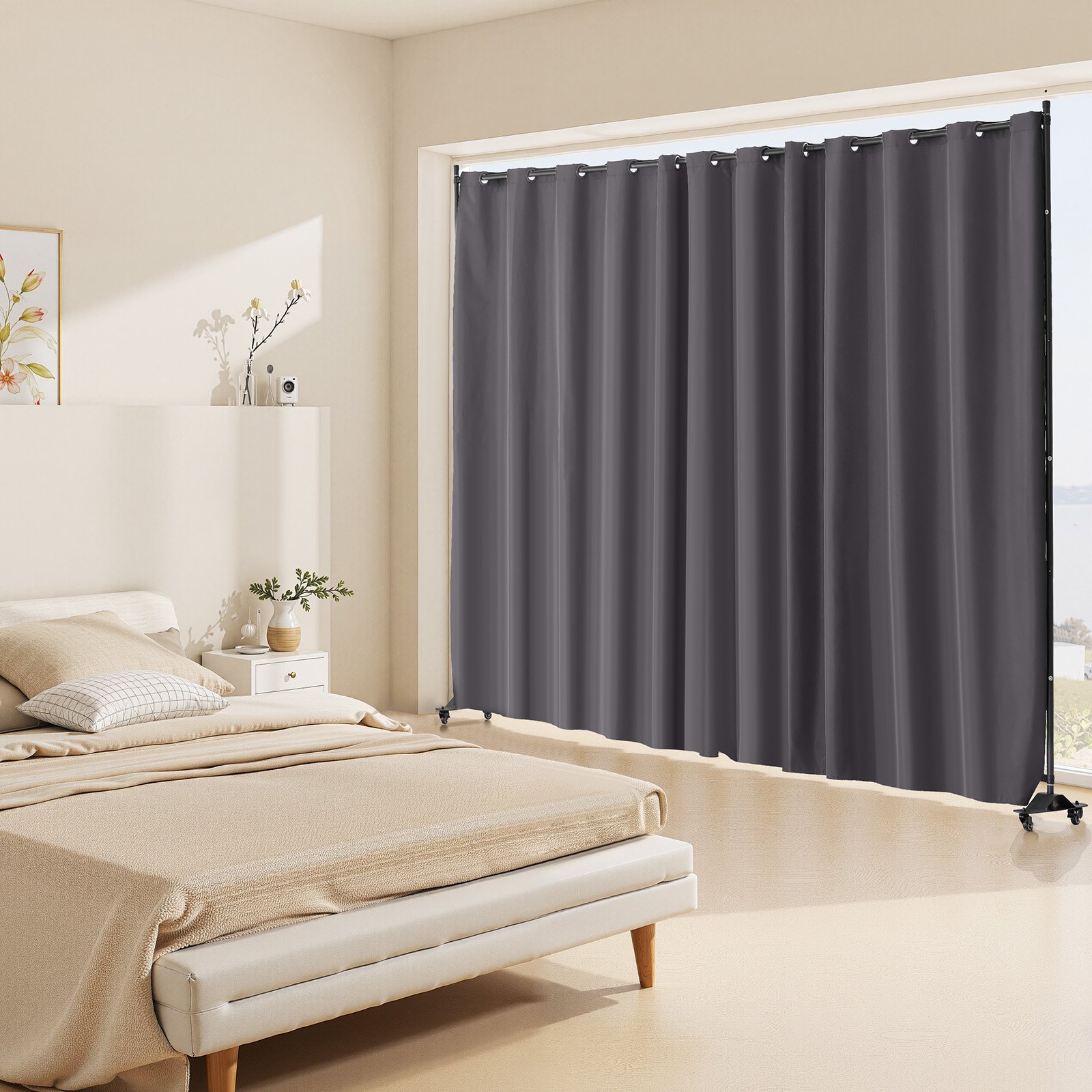 VEVOR Room Divider Partition Screen Folding Screen Single Panel, Portable Privacy Screen for Office, Bedroom, Dining Room, Study, Balcony, Rollable Room Divider (308.5 x 45 x 245.5 cm), Grey