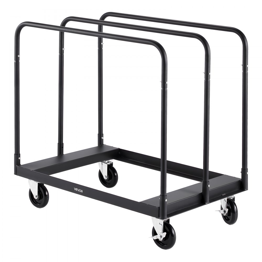 VEVOR Drywall Cart Dolly, 816 kg Load Capacity, Steel Panel Truck Cart with 12.5 mm Swivel Casters, Lumber Drywall Dolly with with Tie-Down Strap & 3 Side Handrails for Factory, Warehouse, Garage, Black