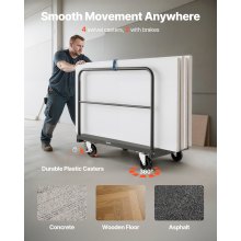 VEVOR Carrello per Cartongesso, Carico 816 kg, Carrello per Pannelli in Acciaio con Ruote Girevoli da 12,5 mm, con Piattaforma da 91,4 x 61 cm con 3 Corrimano Laterali per Fabbrica, Garage, Nero