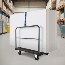 VEVOR Carrello per Cartongesso, Carico 816 kg, Carrello per Pannelli in Acciaio con Ruote Girevoli da 12,5 mm, con Piattaforma da 91,4 x 61 cm con 3 Corrimano Laterali per Fabbrica, Garage, Nero