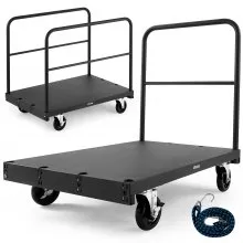 VEVOR Carrello per Cartongesso, Carico 816 kg, Carrello per Pannelli in Acciaio con Ruote Girevoli da 12,5 mm, con Piattaforma da 91,4 x 61 cm con 3 Corrimano Laterali per Fabbrica, Garage, Nero