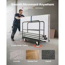 VEVOR Carrello per Cartongesso, Carico 816 kg, Carrello per Pannelli in Acciaio con Ruote Girevoli da 12,5 mm, con Piattaforma da 91,4 x 61 cm e 4 Corrimano Laterali per Fabbrica, Garage, Nero