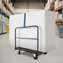 VEVOR Carrello per Cartongesso, Carico 816 kg, Carrello per Pannelli in Acciaio con Ruote Girevoli da 12,5 mm, con Piattaforma da 91,4 x 61 cm e 4 Corrimano Laterali per Fabbrica, Garage, Nero