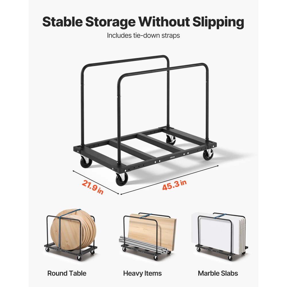VEVOR Drywall Cart Dolly, 816 kg Load Capacity, Steel Panel Truck Cart with 12.5 mm Swivel Casters, Lumber Drywall Dolly with Tie-Down Strap & 2 Side Handrails for Factory, Warehouse, Garage, Black