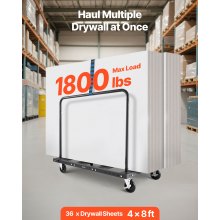 VEVOR Carrello per Cartongesso, Carico 816 kg, Carrello per Pannelli in Acciaio con Ruote Girevoli da 12,5 mm, con cinghia di ancoraggio e 2 Corrimano Laterali per Fabbrica, Garage, Nero