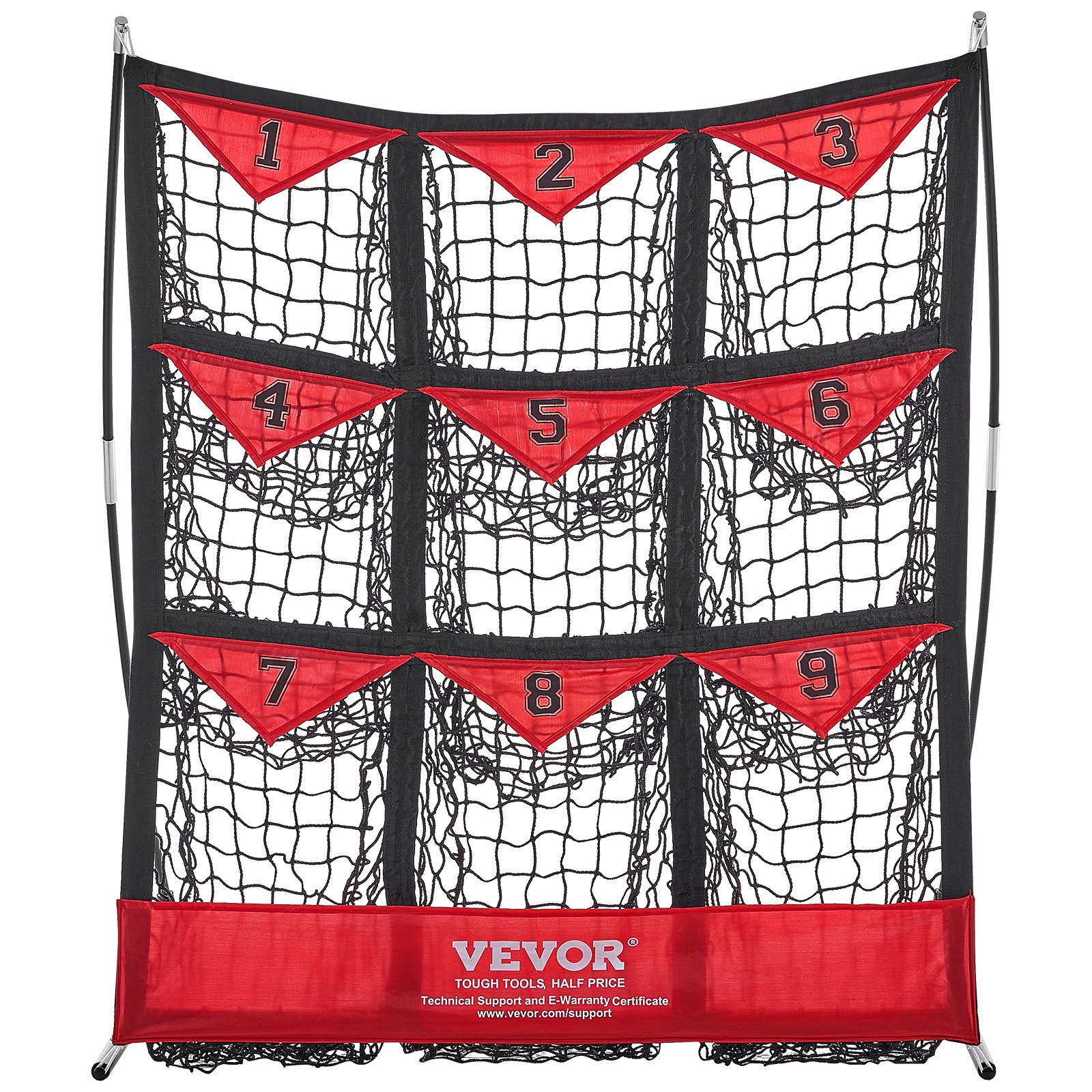 VEVOR Pitching Net, Pitching Target with 9 Numbered Pockets, Baseball & Softball Pitching Target Made of Polyester, Pitcher Net for Youth and Adults, Portable Quick-Assembly Design, Red