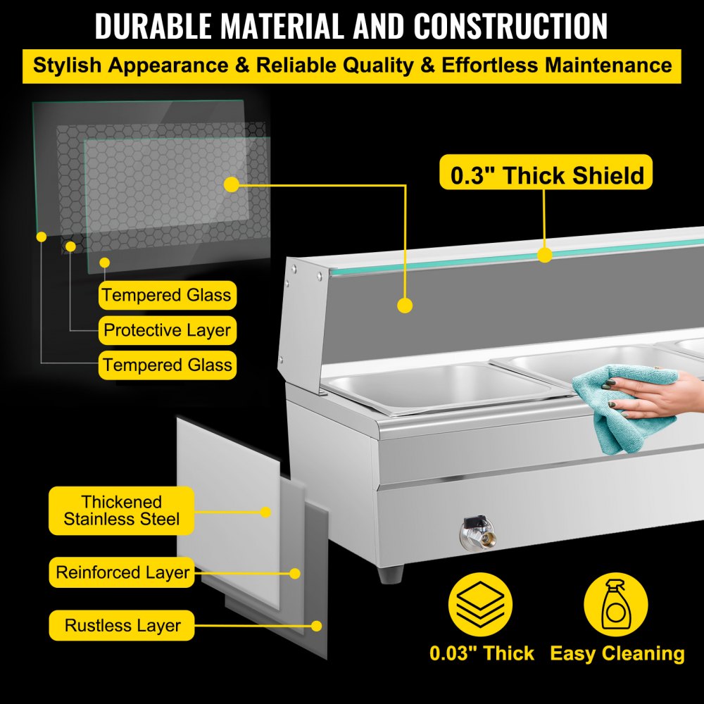 Scaldavivande Per Buffet Elettrica A 4 Pentole In Acciaio Con Copertina Di Vetro