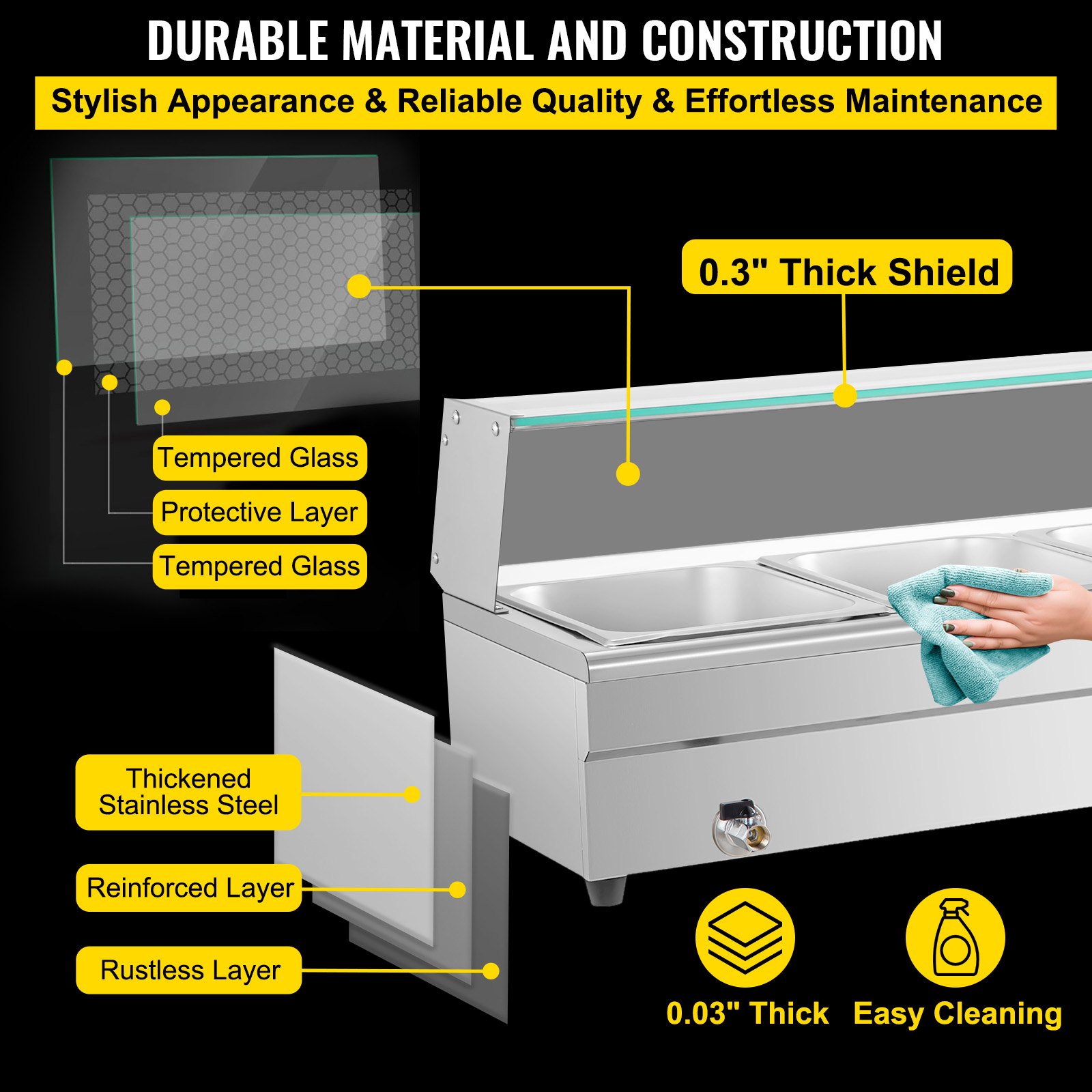 Scaldavivande Per Buffet Elettrica A 4 Pentole In Acciaio Con Copertina Di Vetro