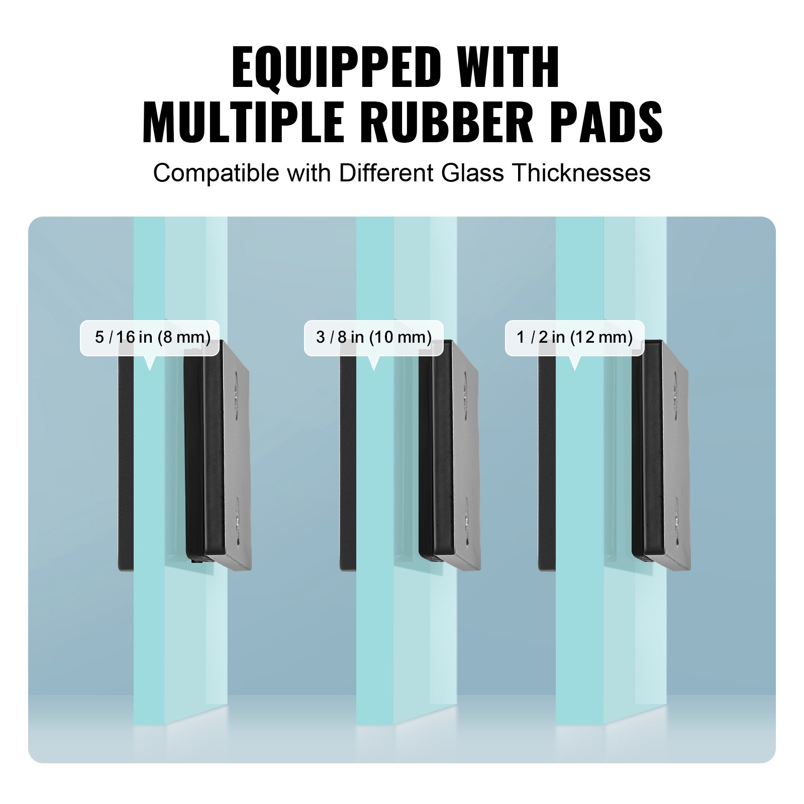 VEVOR Glass Clamp, 4-Piece Rectangular Glass Railing Bracket for 0.31"-0.47" Tempered Glass, 304 Stainless Steel Glass Mounting Clamp, 0.2" Thick Glass Shelf Bracket for Balcony, Garden, Pool, Stairs