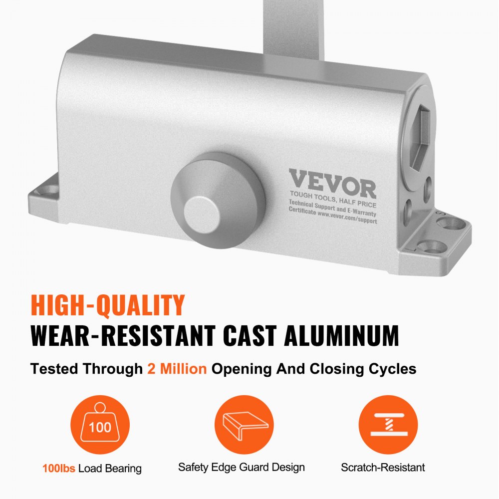 VEVOR Chiudiporta Automatico, Capacità di Carico 45kg, Chiudiporta Idraulico con Buffer Misura Regolabile Uso Residenziale Commerciale Corpo in Alluminio Pressofuso Resistente