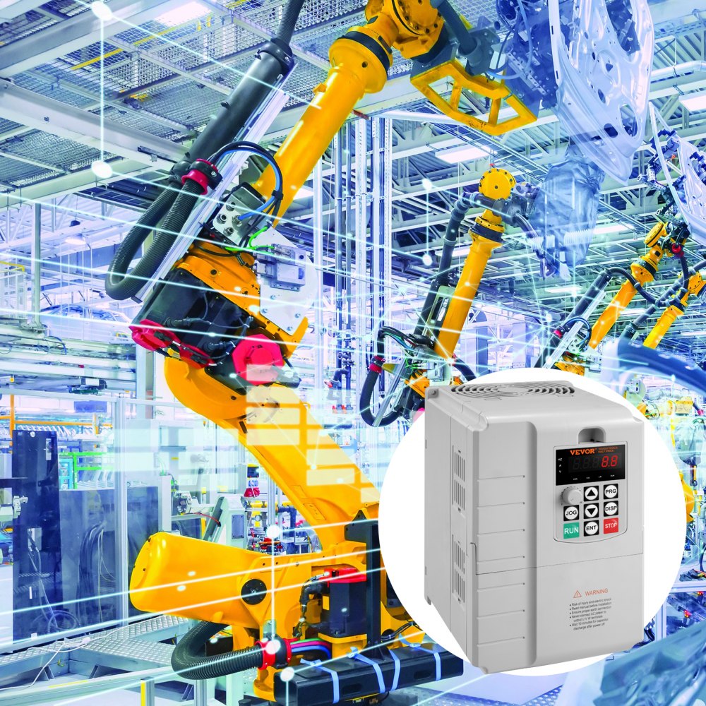 VEVOR frequency converter, frequency inverter, inverter, VFD, 7.5 kW, 34 A, 10 HP, 1-phase 220 V input to 3-phase 220 V output, for speed control of three-phase motors