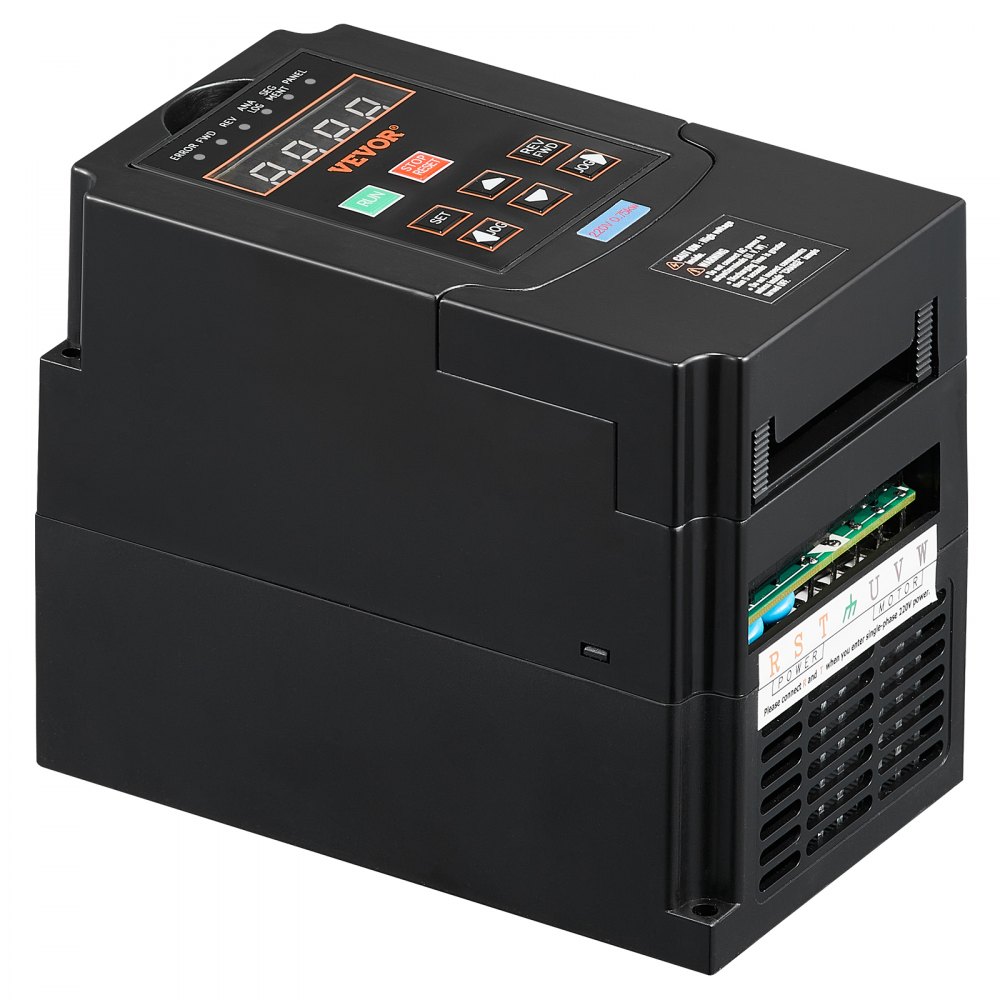 VEVOR frequency converter VFD 1 HP, 0.75 kW, 3.5 A, 1- or 3-phase 220 V input to 3-phase 220 V output, 40-60 Hz input, 0-400 Hz output, VFD for spindle motor CNC speed control