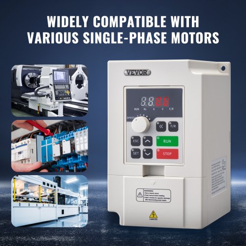 VEVOR VFD 1HP, 0.75 KW, 3.5 A, ingresso monofase o trifase 220 V, azionamento a frequenza variabile, uscita trifase 220 V, ingresso 40-60 Hz, uscita 0-400 Hz VFD per il controllo della