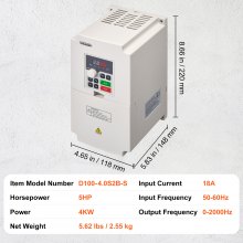 VEVOR Azionamento a Frequenza Variabile 5HP 4KW 18A Uscita Trifase AC 0-220V