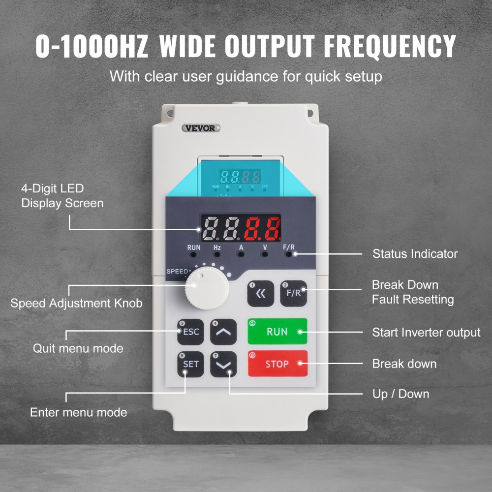VEVOR Inverter Carico Convertitore di Frequenza Variabile, 220 V 4 KW H100-4S2-1B VFD Inverter Convertitore di Frequenza per Macchine Avvolgitrici, Miscelatori, Estrusori, Taglierine, Avvolgitori