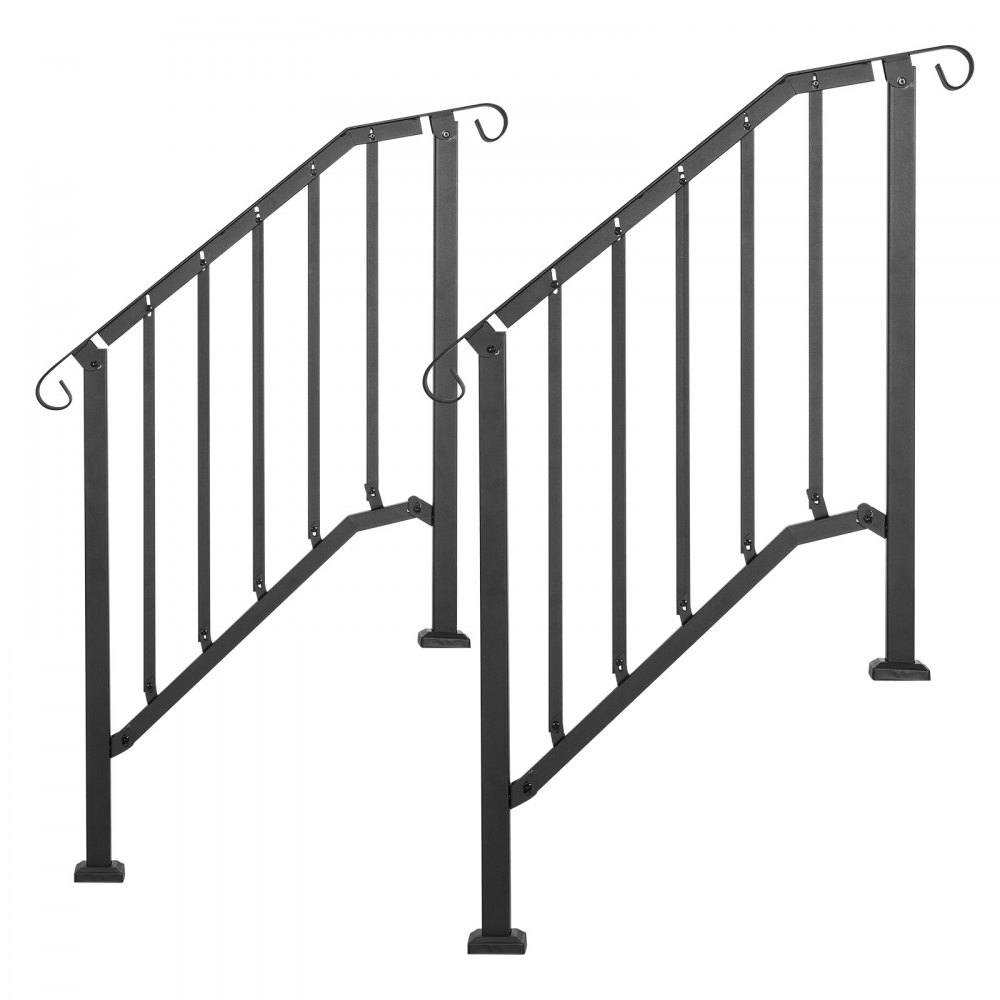 VEVOR Corrimano per Scale Esterne 2-3 Gradini Set da 2 in Acciaio Robusto, Corrimano per Esterni, Design ad Arco Retrò Nero, Kit di Installazione, per Anziani, Gradini in Cemento, Portico e Terrazza