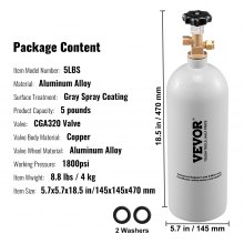 VEVOR Bombola di CO2 in Lega di Alluminio Capienza 2,27 kg per Birra Bevande Gassato Pressione 124 bar Bombola di Anidride Carbonica 145 x 145 x 470
