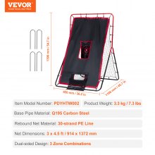 VEVOR Rete da Rimbalzo Baseball Softball 914 x 1372 mm 2 in 1 Switch Hitter