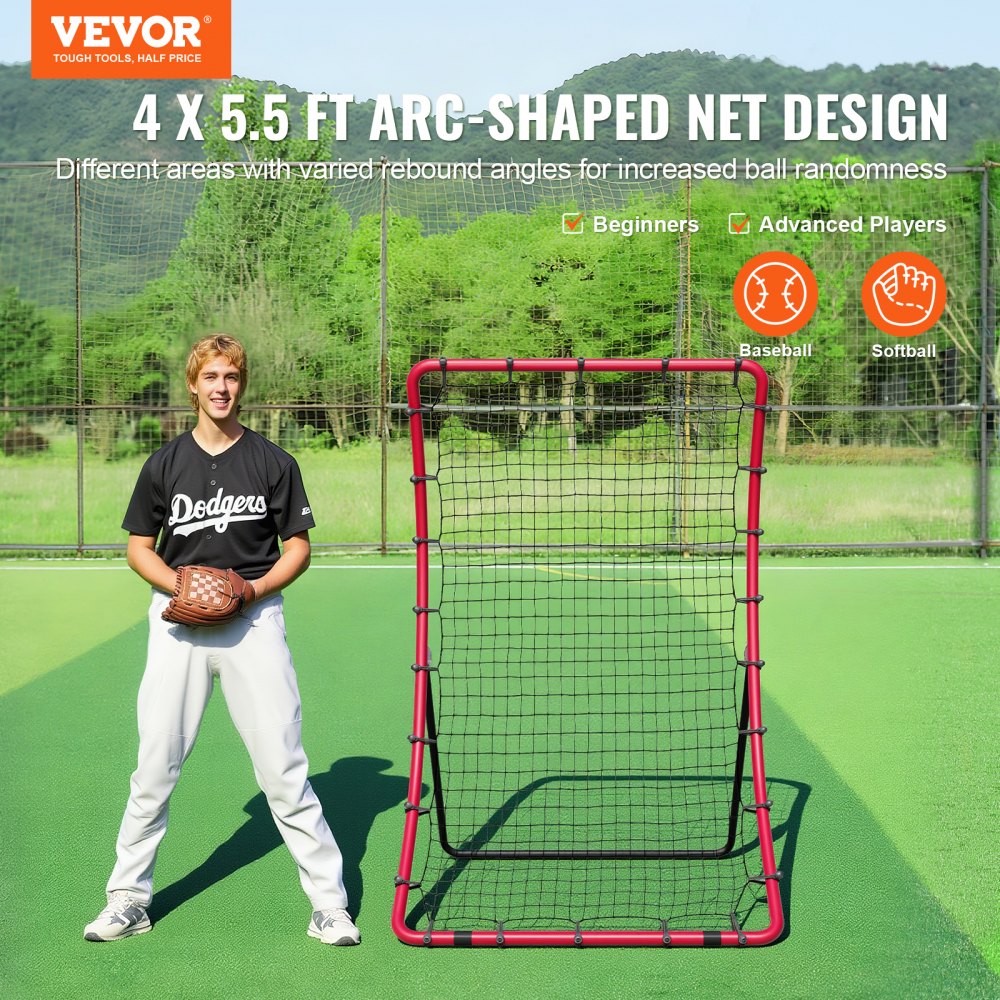 VEVOR Rete da Rimbalzo per Baseball Softball, Rete di Lancio per Baseball PitchBack, Rete da Rimbalzo 1219 x 1676 mm per Allenatore da Campo con Bersaglio di Lancio, Rete da Rimbalzo per Allenamento