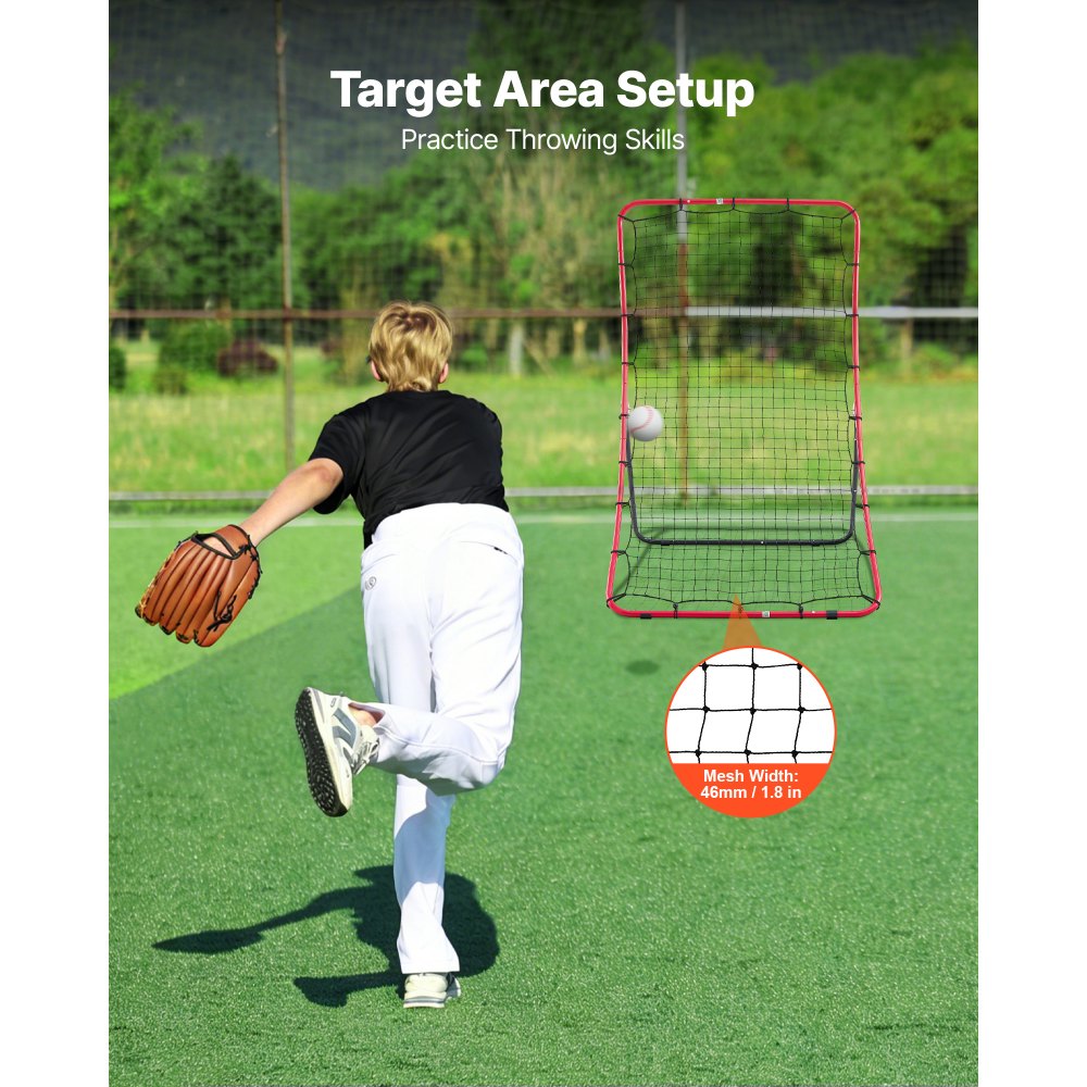 VEVOR Rete di Rimbalzo per Allenamento di Baseball Softball Lancio Difesa 5 Angoli Regolabili, Telaio in Acciaio, Rete Rimbalzante per Pratica di Ritorno, Abilità di Presa, Portatile, 4 Picchetti