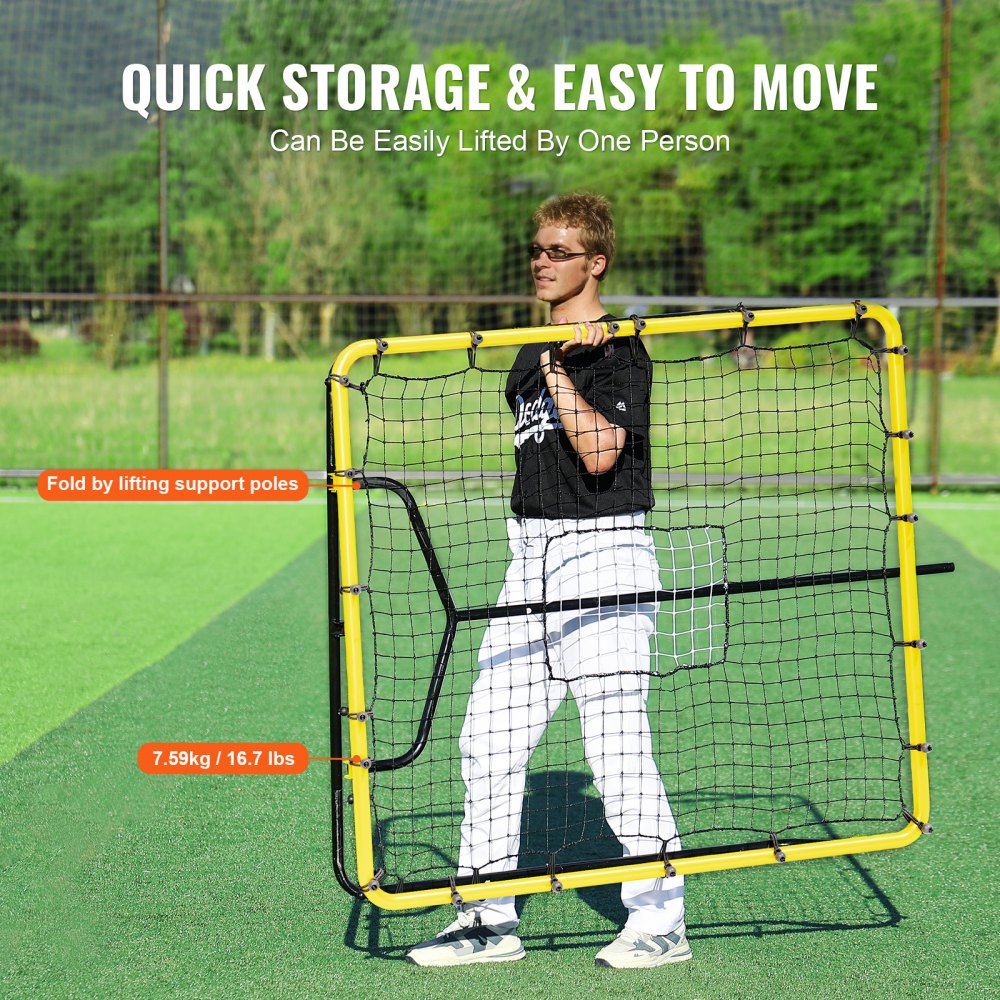 VEVOR Rete da Rimbalzo per Baseball Softball, Rete da Baseball PitchBack 1219,2x1371,6mm per Allenamenti Lancio Fielding, Rete Rimbalzo per Allenatore, Rete da Battute Angolo Regolabile Allenamento