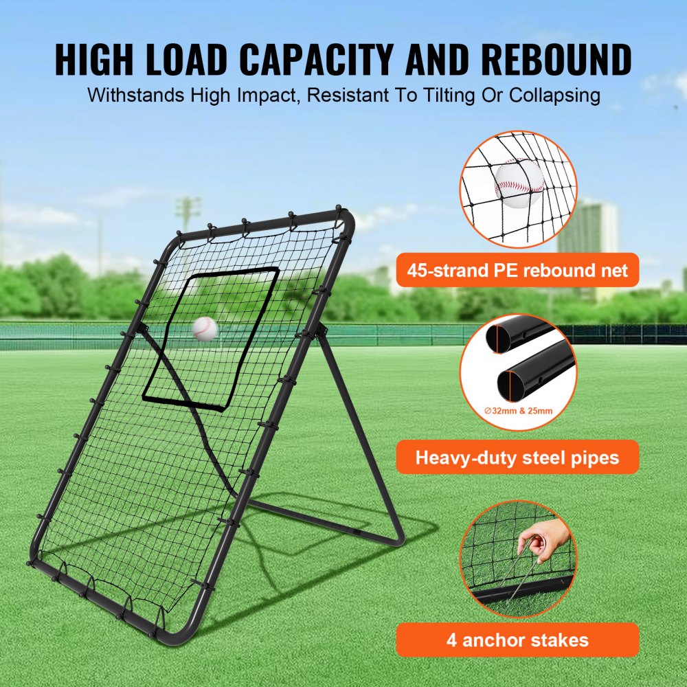VEVOR Baseball and Softball Rebounder Net, 4 x 6 Foot PitchBack Baseball Nest for Pitching and Fielding Training, Pitch Return Trainer Rebound Net with Pitching Target, 4 Adjustable Angles