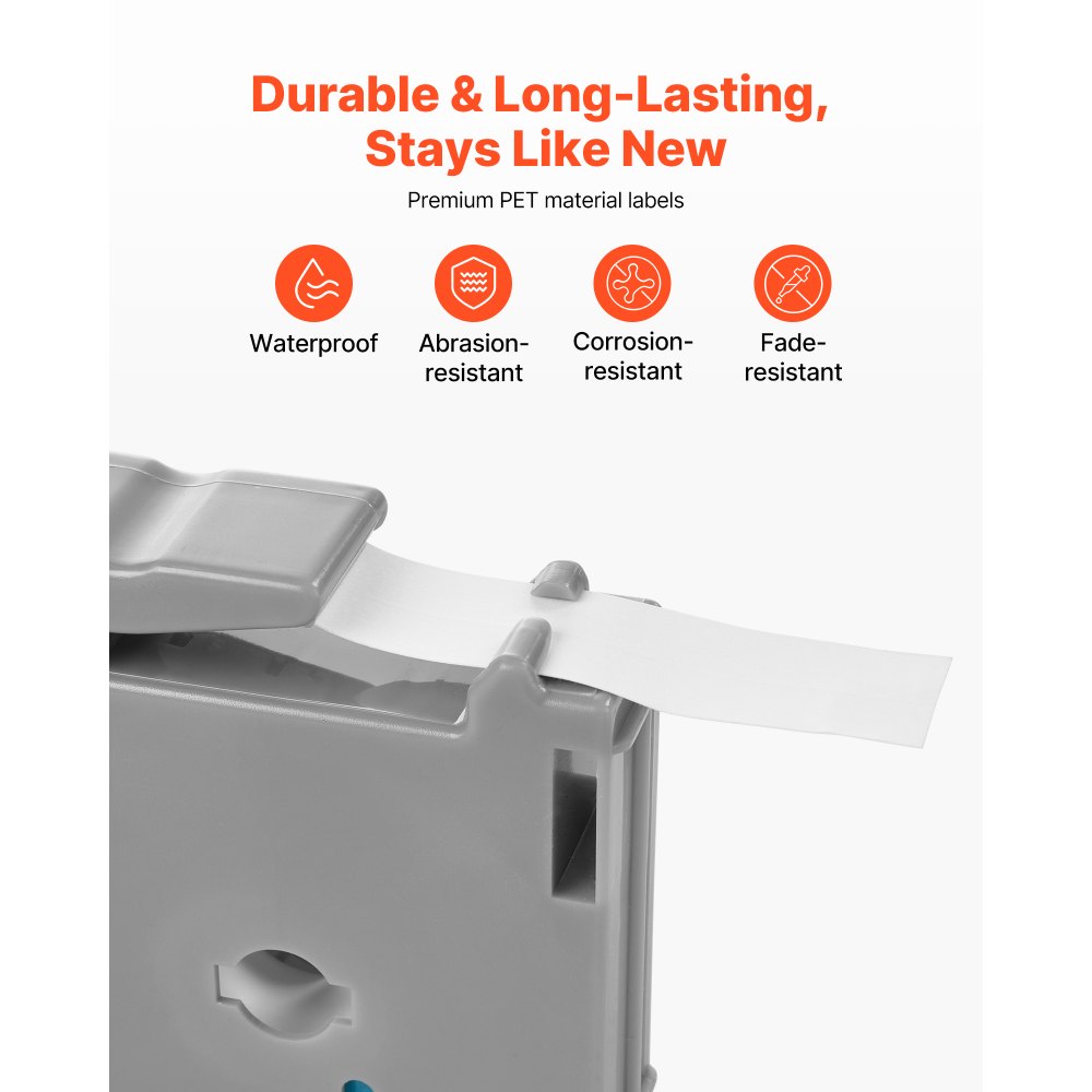 VEVOR Label Maker Tape, 4 Pack, 0.47 in / 12 mm Black on White Label Cartridge Compatible for Various Types of Brother Labelers, Durable & Long-lasting, Waterproof, Replacement for Letra Tag M-K231