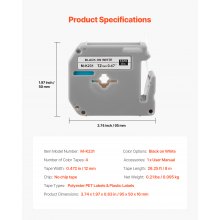 VEVOR Nastro per Etichette Nero su Bianco da 12 mm 4 Pezzi Letra Tag M-K231