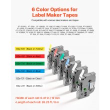 VEVOR Nastro per Etichette Colorata da 12 mm 6 Pezzi TZe-131 TZe-231 TZe-431