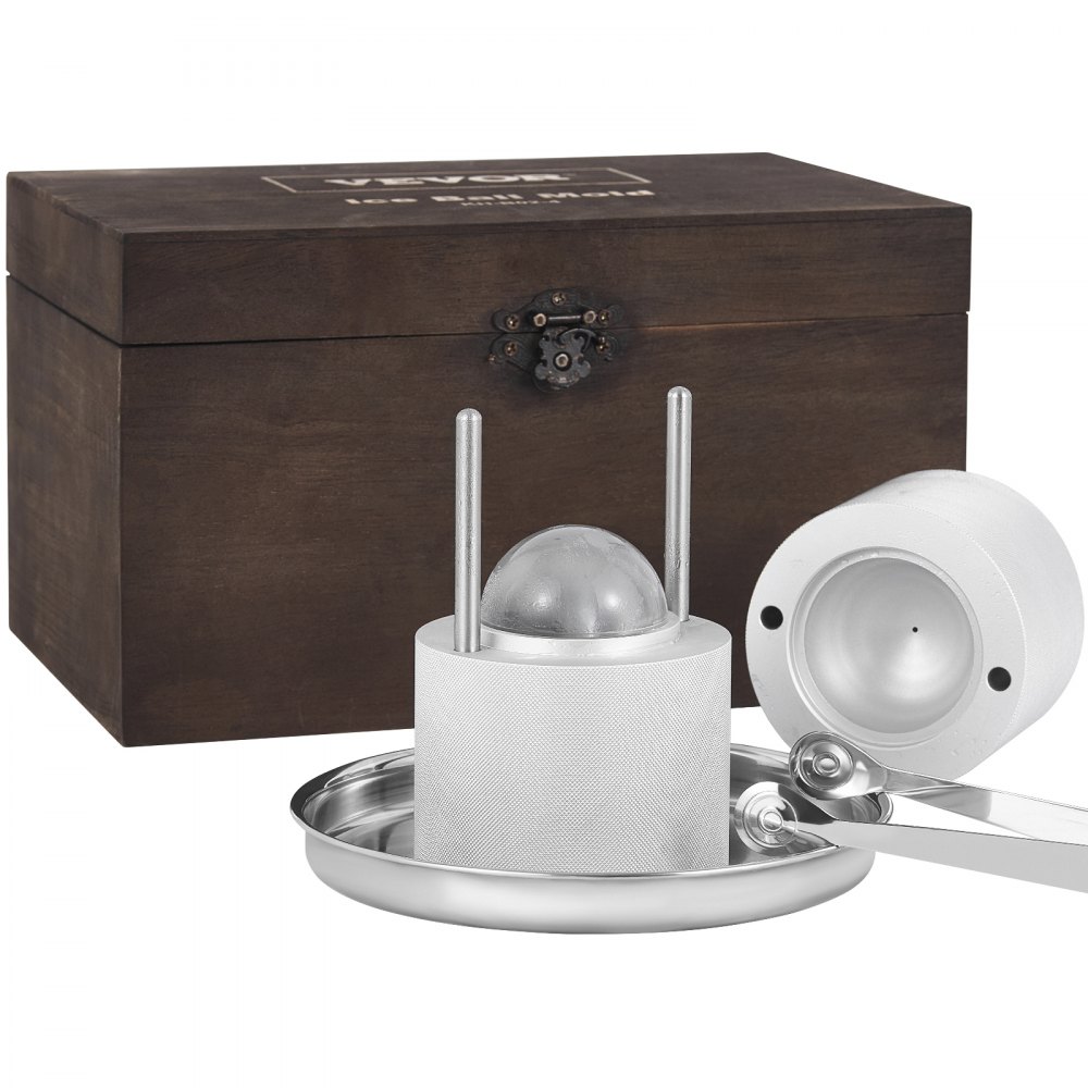VEVOR Kit Pressa per Ghiaccio a Sfera in Alluminio Diametro 61mm, Stampo per Ghiaccio Sferico da Bar Cocktail Whisky Cognac, Kit di Pressa per Palline di Ghiaccio da Bar in Alluminio Colore Argento