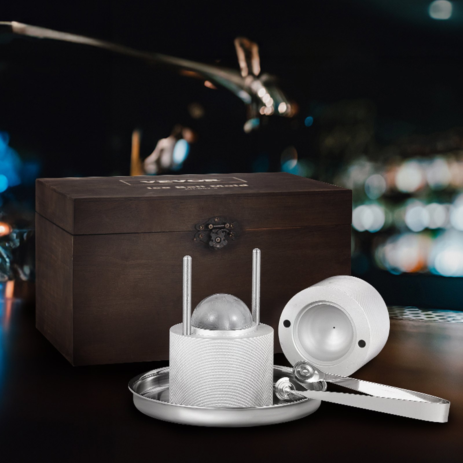 VEVOR Kit Pressa per Ghiaccio a Sfera in Alluminio Diametro 61mm, Stampo per Ghiaccio Sferico da Bar Cocktail Whisky Cognac, Kit di Pressa per Palline di Ghiaccio da Bar in Alluminio Colore Argento