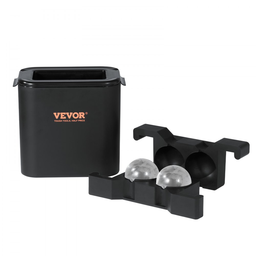 VEVOR Vassoio da 2 Pezzi per Palline di Ghiaccio Diametro da 6cm Materiale in Silicone per Cocktail Vodka Liquore Bevande con Pinza Scatola, Stampo a 2 Palline per Ghiaccio a Sfera 6 cm in Silicone