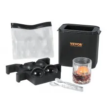 VEVOR Vassoio da 2 Pezzi per Palline di Ghiaccio Diametro da 6cm Materiale in Silicone per Cocktail Vodka Liquore Bevande con Pinza Scatola, Stampo a 2 Palline per Ghiaccio a Sfera 6 cm in Silicone