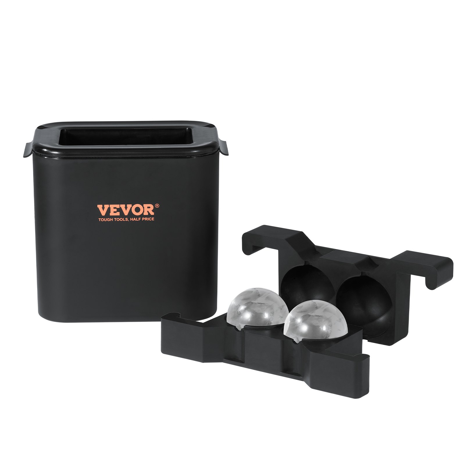 VEVOR Vassoio da 2 Pezzi per Palline di Ghiaccio Diametro da 6cm Materiale in Silicone per Cocktail Vodka Liquore Bevande con Pinza Scatola, Stampo a 2 Palline per Ghiaccio a Sfera 6 cm in Silicone