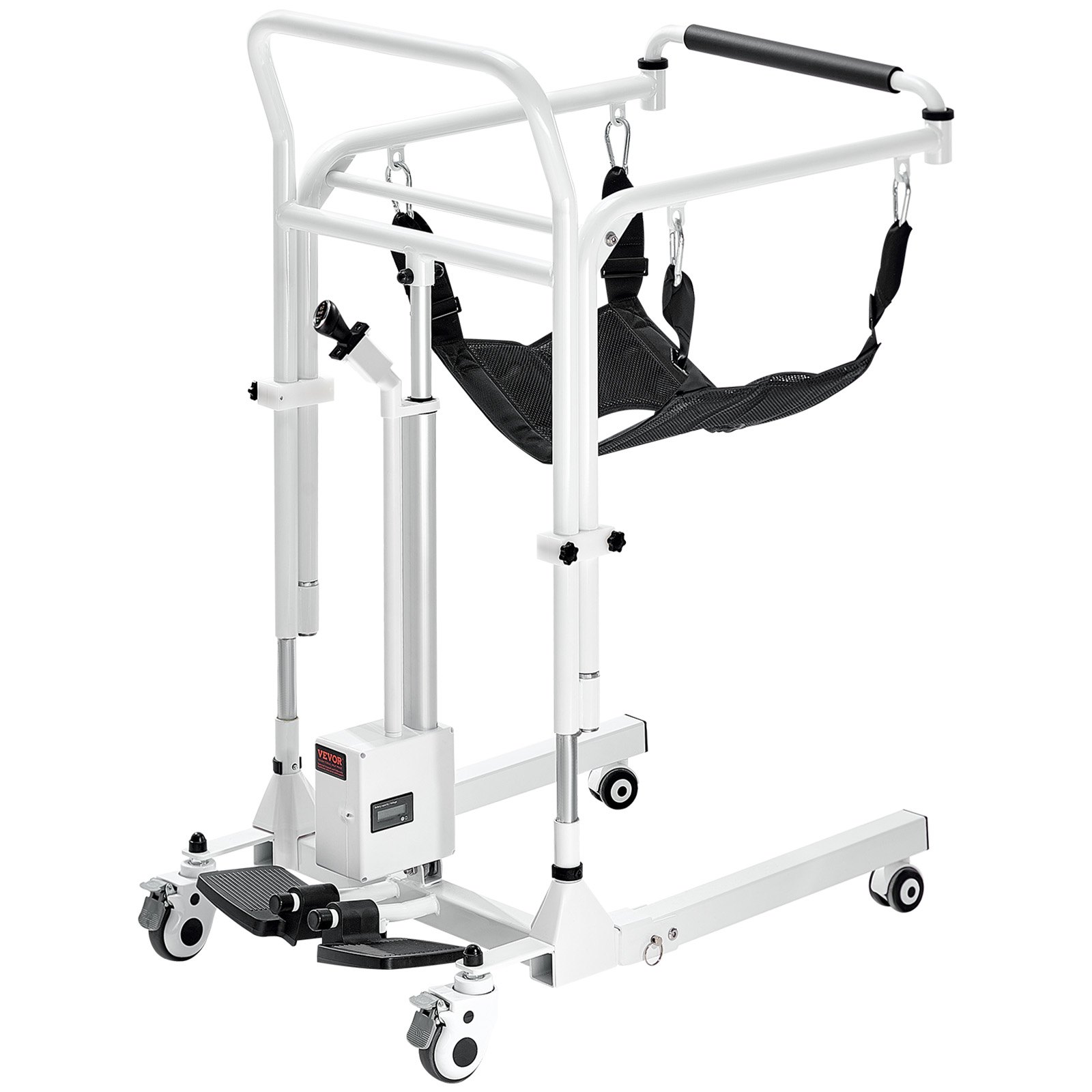 VEVOR Sedia da Trasferimento Elettrica per Pazienti, Sedia a Rotelle Pieghevole Altezza Regolabile, Sedia da Toilette Comoda da Comodino con Ruote 2 Cuscini per Anziani Disabili, Capacità 99,7 kg