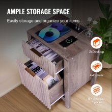 VEVOR Tavolino da Salotto in Stile Fattoria, Set 2, Comodino da Casa con Porte USB Prese, Tavolino a 3 Ripiani con Mobiletto Portaoggetti, 2 Cassetti, per Soggiorno, Camera da Letto, Ufficio