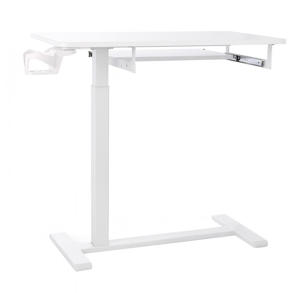 VEVOR Tavolino da Letto e da Comodino 800 x 450 mm con Ruote a Scomparsa, per Casa Camera Salotto, Scrivania per Laptop Regolabile in Altezza, con Vassoio per Tastiera e Portabicchieri, Colore Bianco
