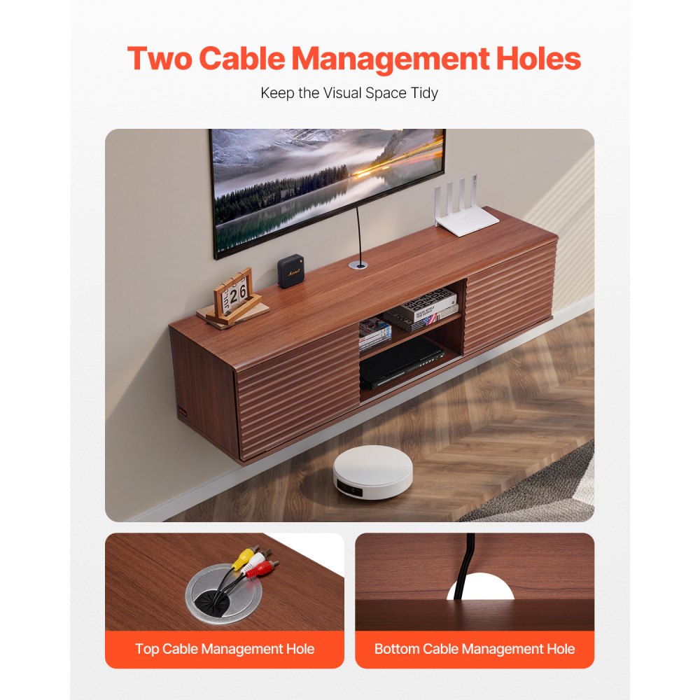 VEVOR Mobile TV Sospeso a Parete con Ripiano Regolabile e Ante Scorrevoli, Ripiano TV con Spazio di Archiviazione per Lettore DVD Console di Gioco, Capacità 52 kg Bianco 1520 x 390 x 368 mm