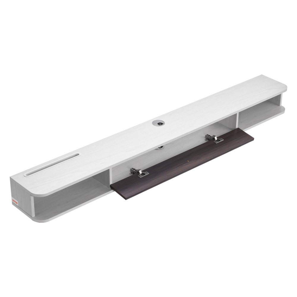 VEVOR Mobile TV Sospeso a Parete con Foro per Cavi, Mensola TV Galleggiante con Spazio di Archiviazione, per Lettore DVD, Console di Gioco, Capacità 52 kg, Bianco, 1800 x 236 x 160 mm