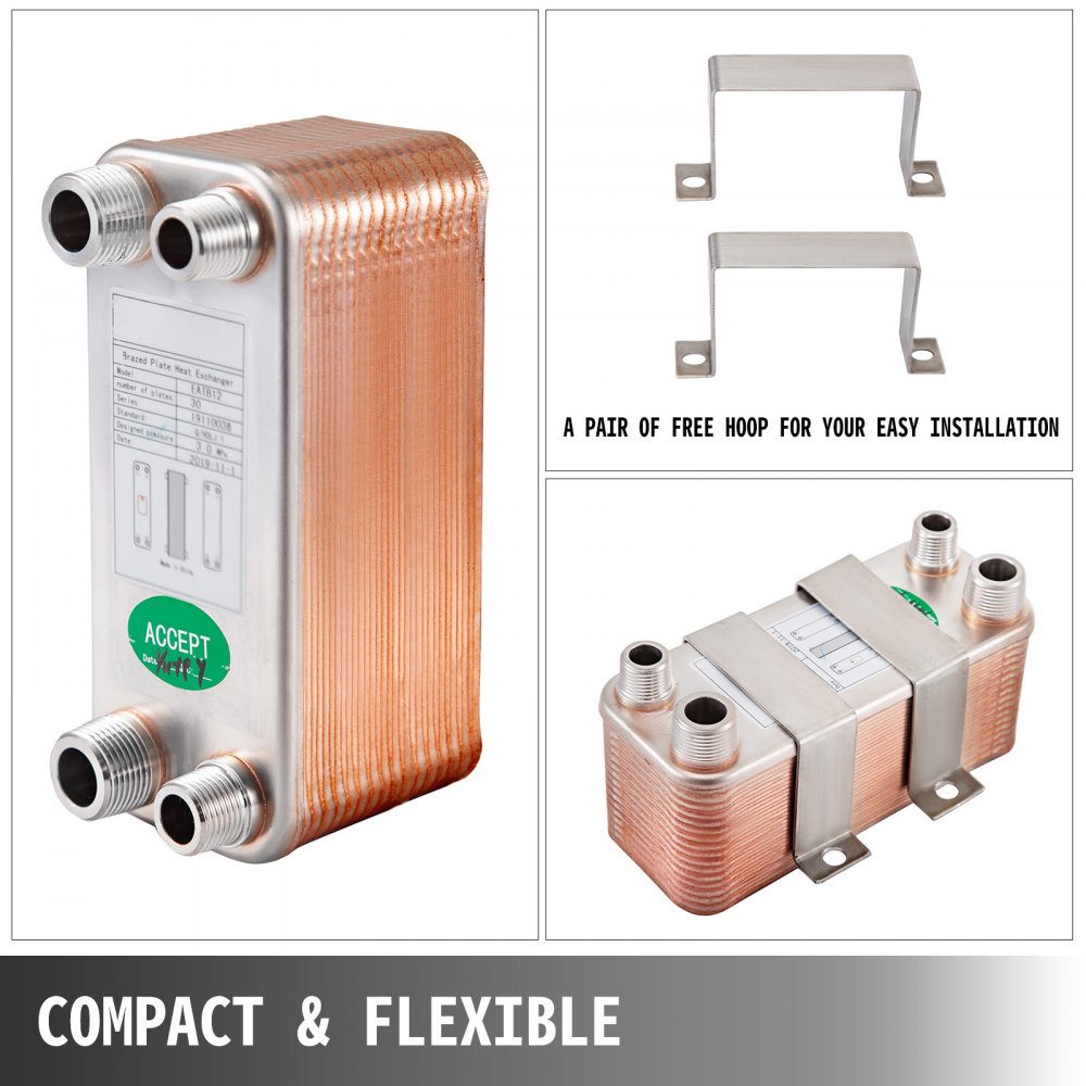 Scambiatore Di Calore A 30 Piastre saldobrasato 1/2 " 3/4" Mnpt riscaldamento