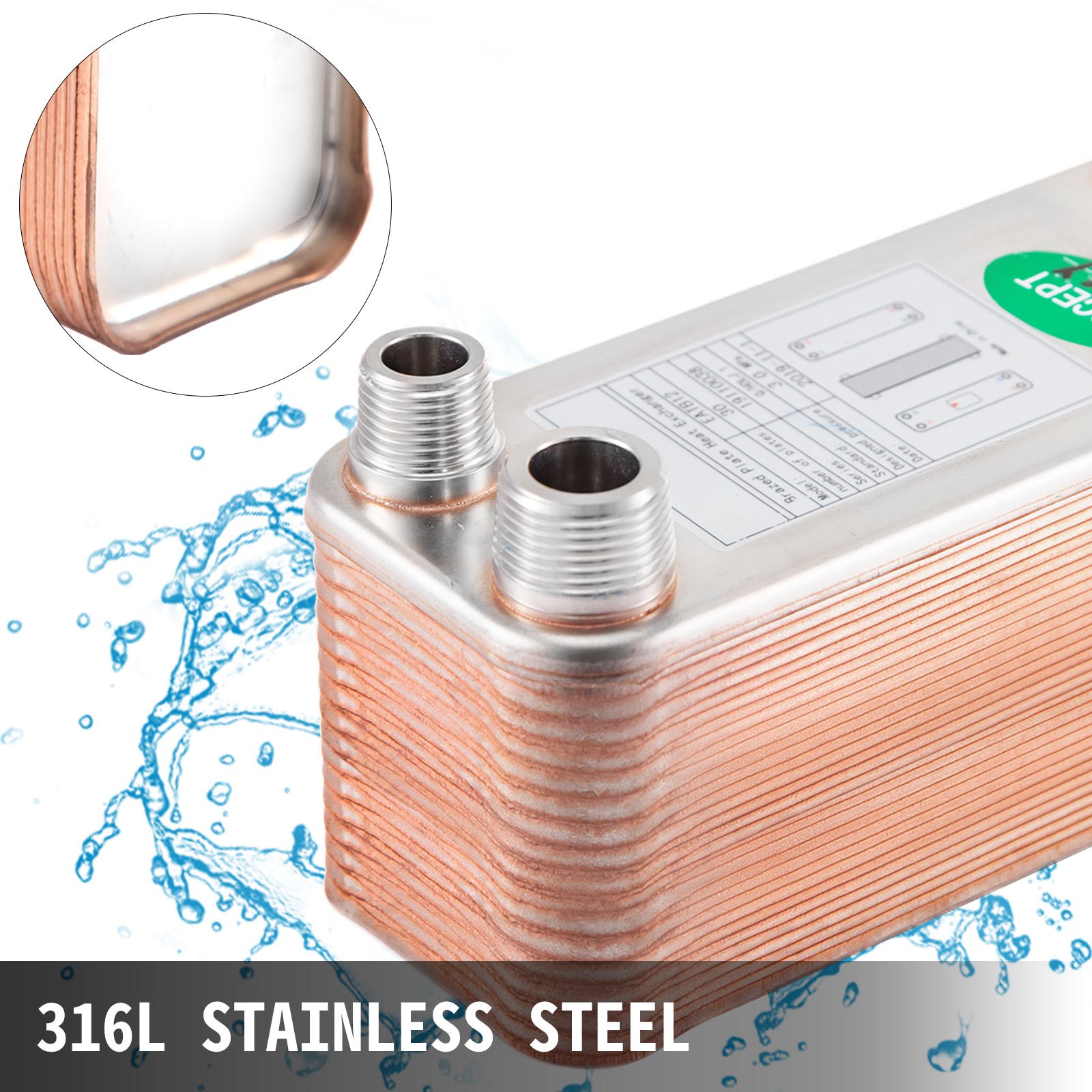 Scambiatore Di Calore A 30 Piastre saldobrasato 1/2 " 3/4" Mnpt riscaldamento