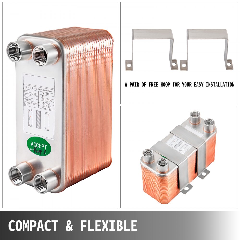 Scambiatore Di Calore A 40 Piastre saldobrasato 1/2 "bsp Fpt Per riscaldamento