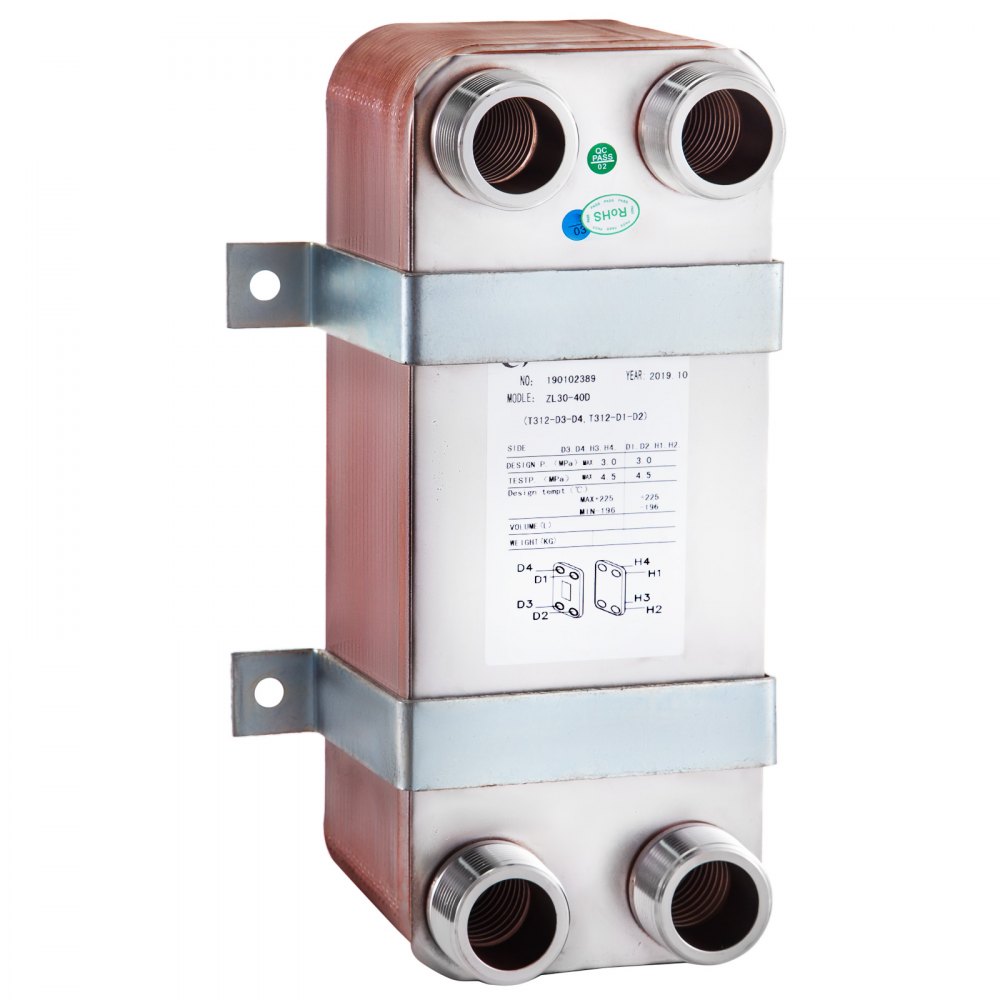 Scambiatore Di Calore A 40 Piastre 1 1/4" Mnpt Scaldabagni Caldaie 316l Rame