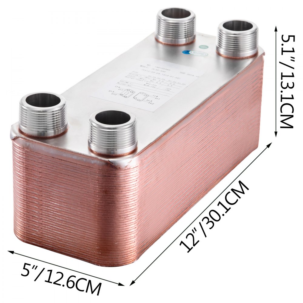 Scambiatore Di Calore A 40 Piastre 1 1/4" Mnpt Scaldabagni Caldaie 316l Rame