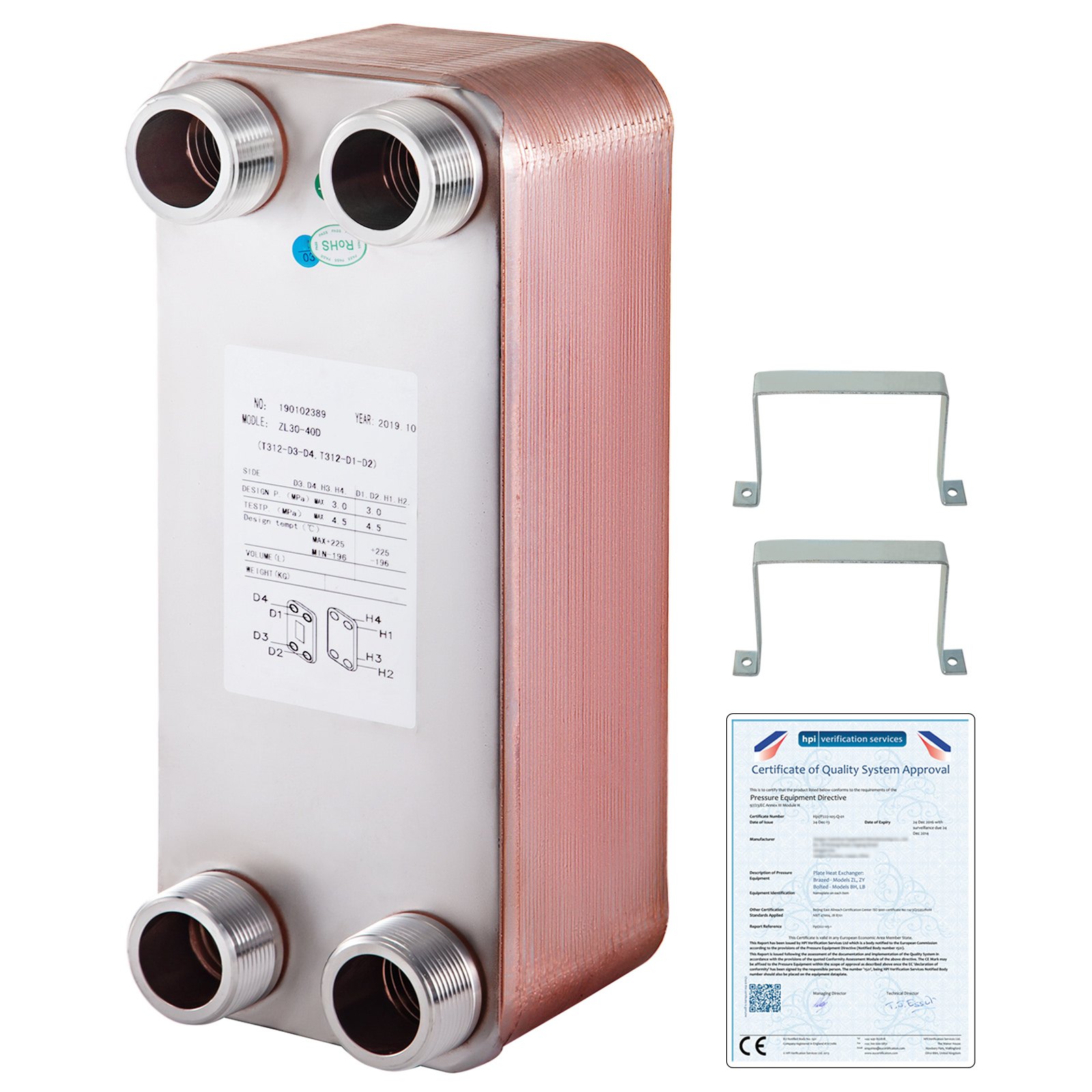 Scambiatore Di Calore A 40 Piastre 1 1/4" Mnpt Scaldabagni Caldaie 316l Rame